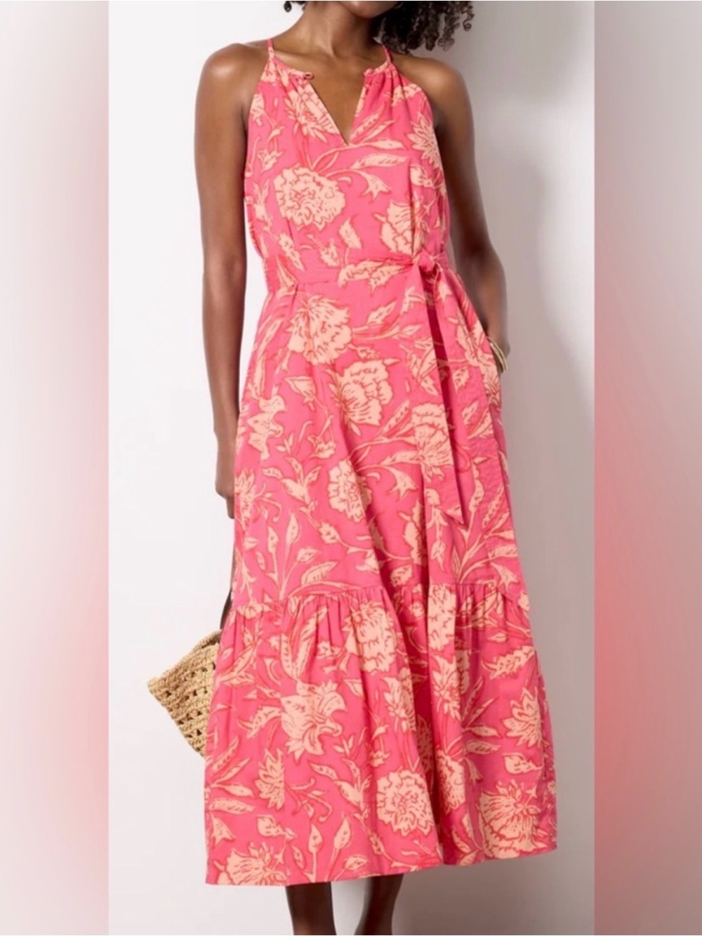Evereve Layla Maxi Dress NWT Pink Botanical Print Medium